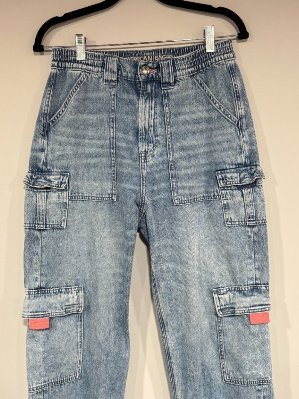 American Eagle Size 4 Long Highest Rise Baggy Straight 6-pocket Cargo Jeans